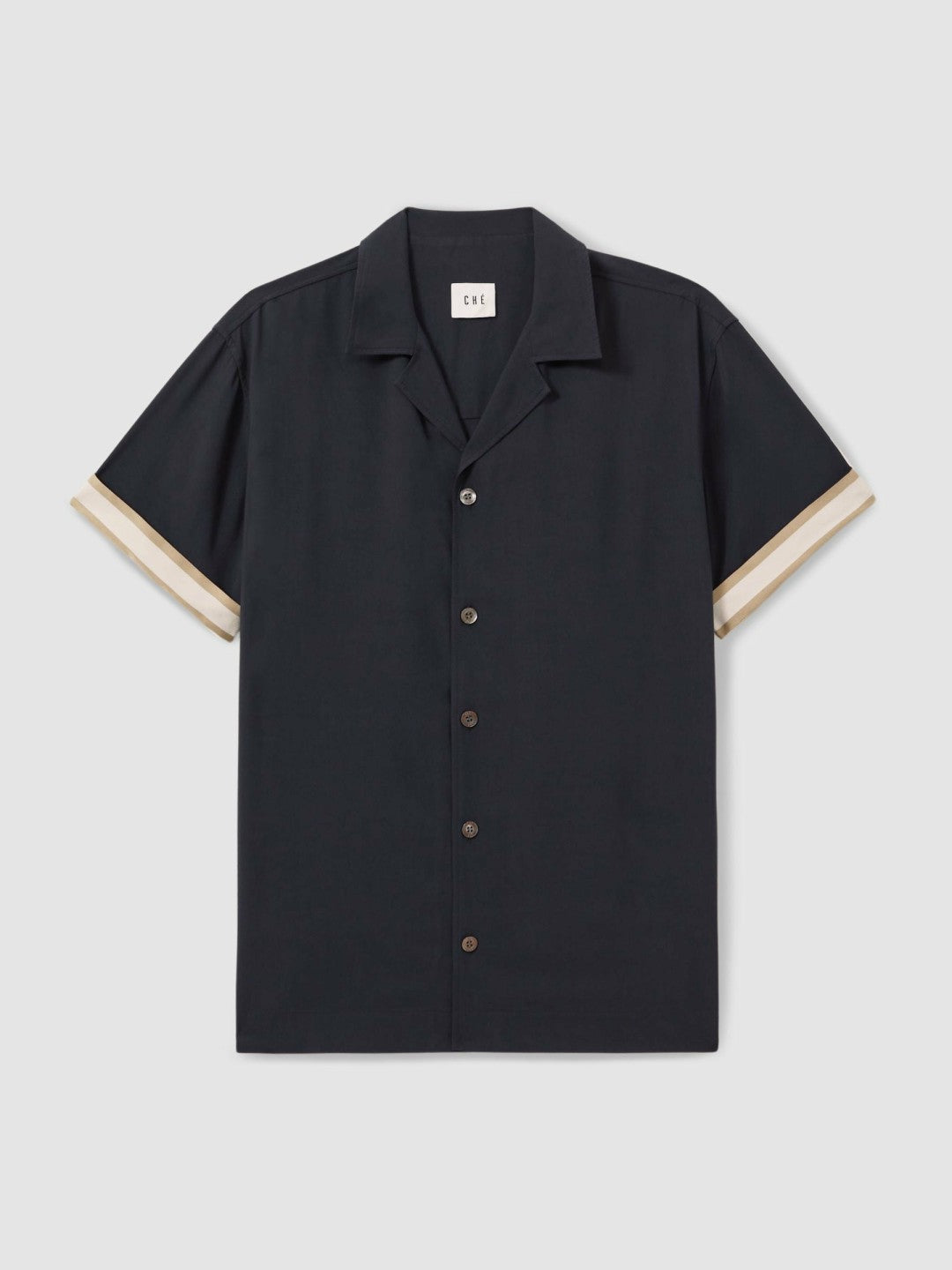 | Ché Cuff Detail Cuban Collar Shirt in Navy | Reiss Men Exclusive