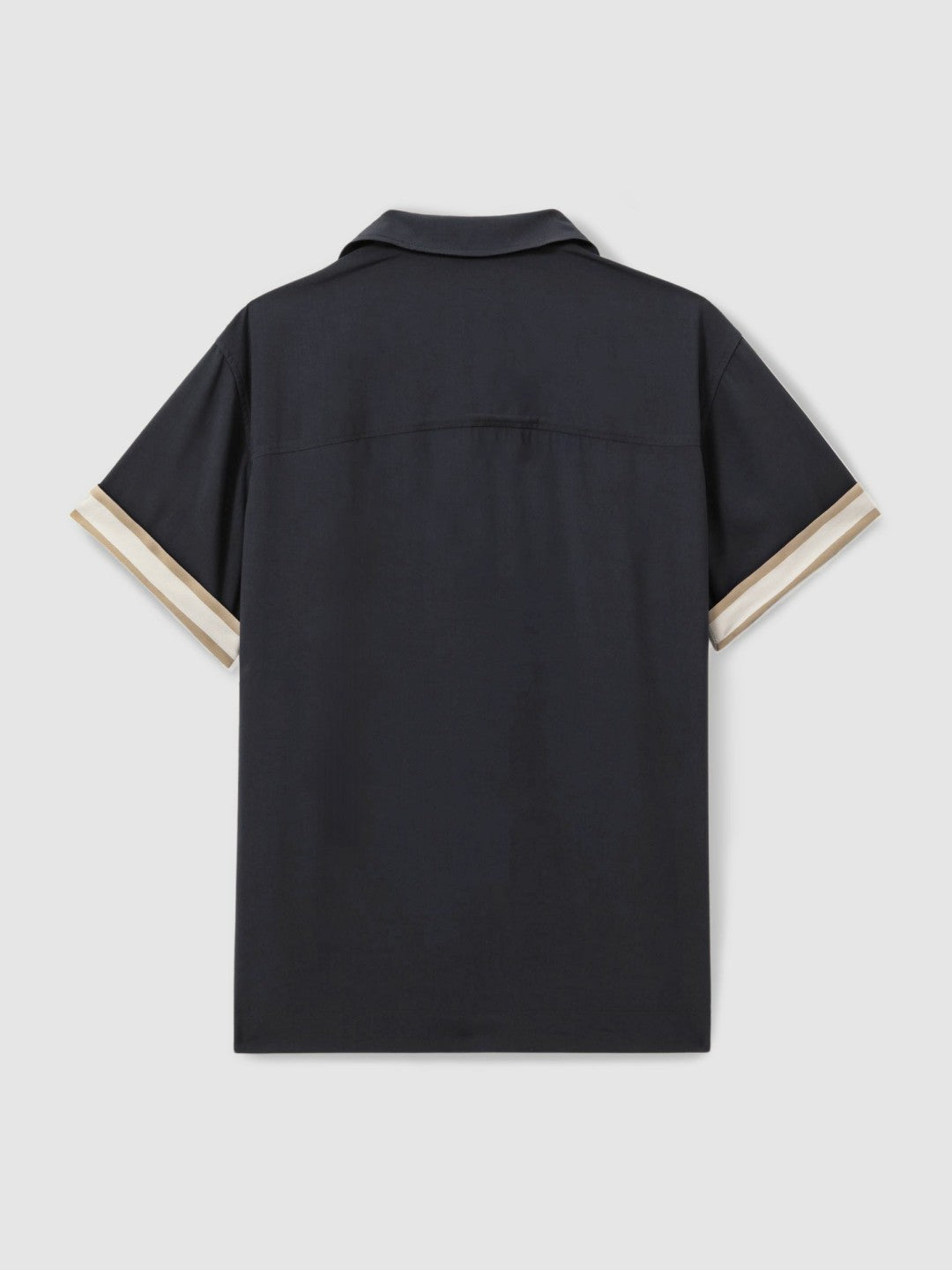 | Ché Cuff Detail Cuban Collar Shirt in Navy | Reiss Men Exclusive