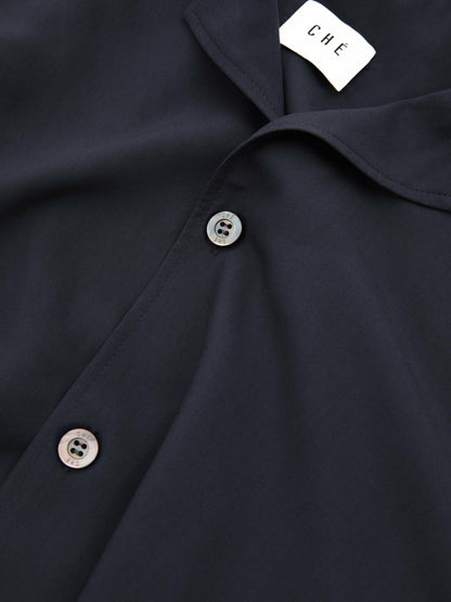 | Ché Cuff Detail Cuban Collar Shirt in Navy | Reiss Men Exclusive