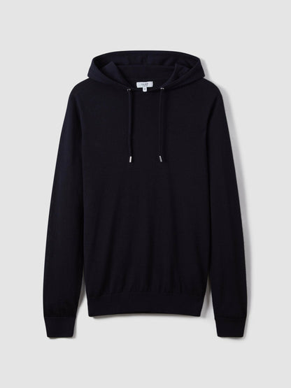 Merino Wool Drawstring Hoodie in Navy | Reiss Men Signature