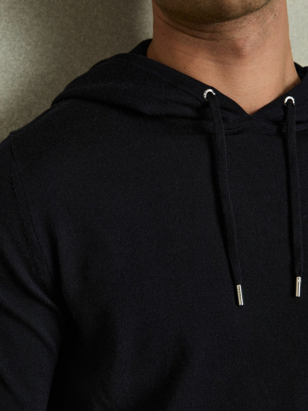 Merino Wool Drawstring Hoodie in Navy | Reiss Men Signature