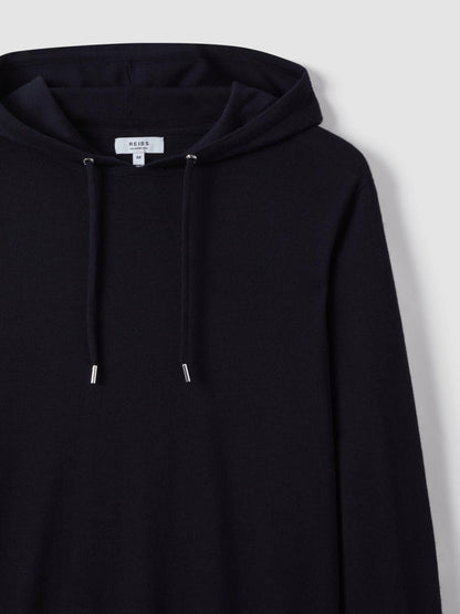 Merino Wool Drawstring Hoodie in Navy | Reiss Men Signature