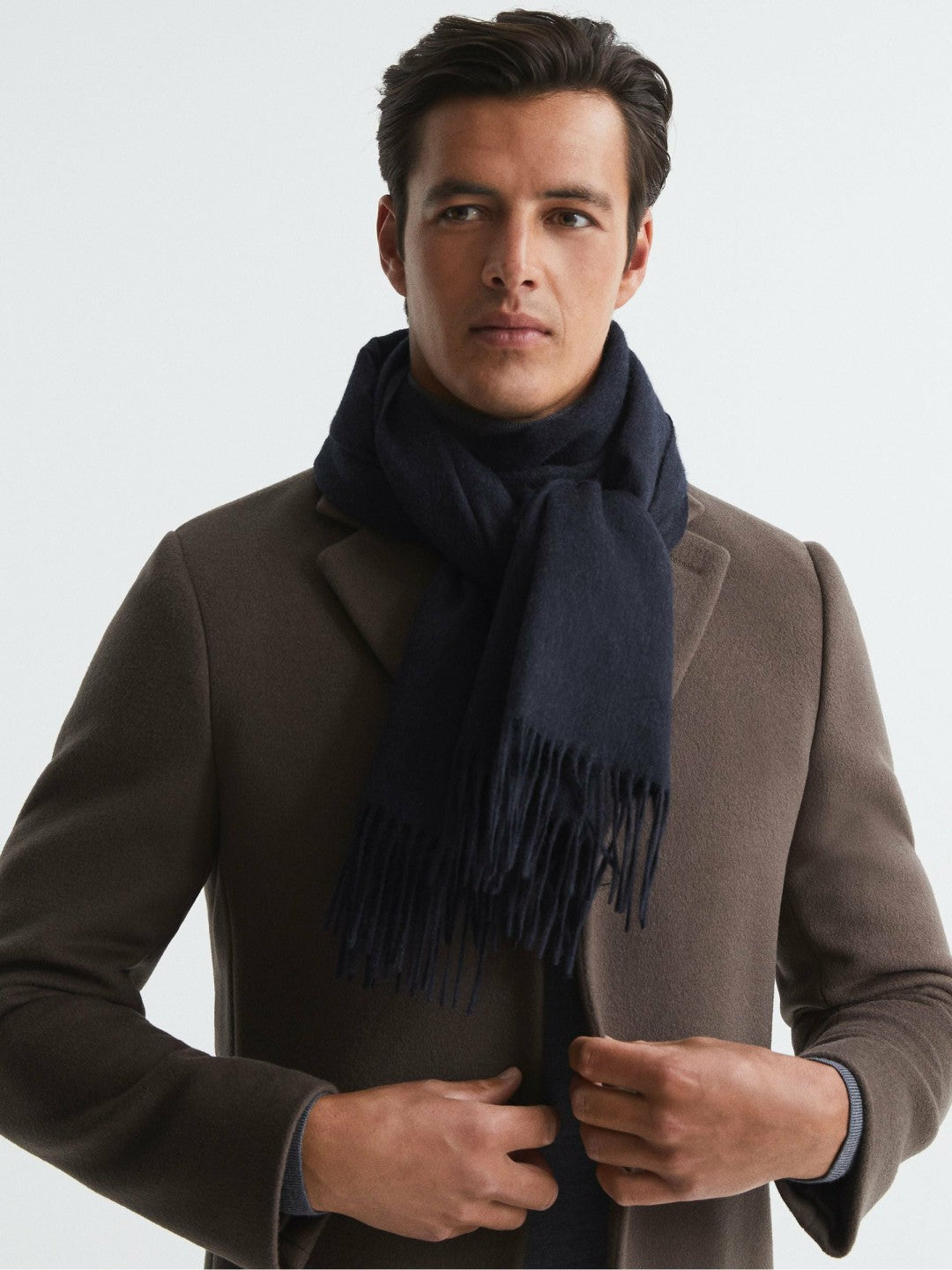 Wool and Cashmere Scarf in Navy | Reiss Men Trending