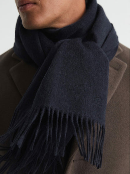 Wool and Cashmere Scarf in Navy | Reiss Men Trending