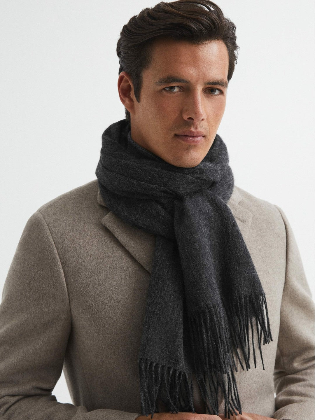 Wool and Cashmere Scarf in Charcoal | Reiss Men Best Seller