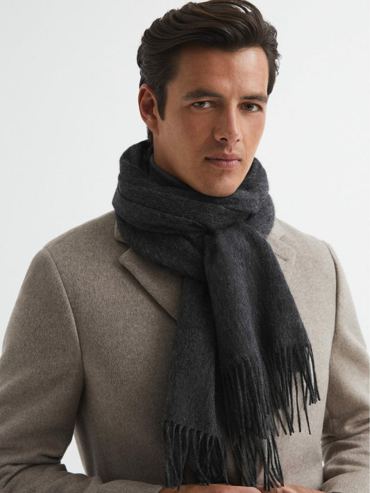 Wool and Cashmere Scarf in Charcoal | Reiss Men Best Seller