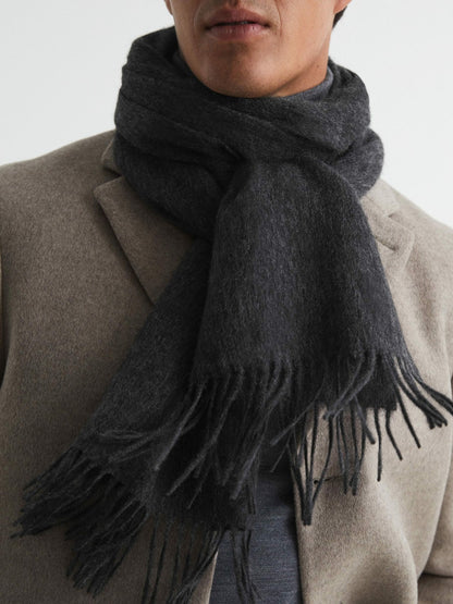 Wool and Cashmere Scarf in Charcoal | Reiss Men Best Seller