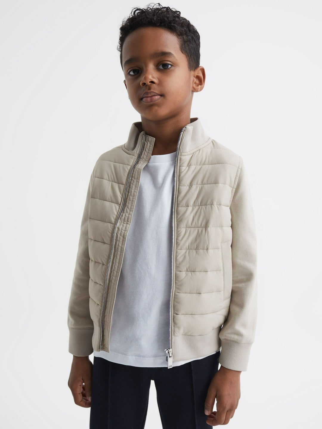 3-9 yrs Funnel Neck Quilted Hybrid Jacket in Stone | Reiss Children & Baby Exclusive