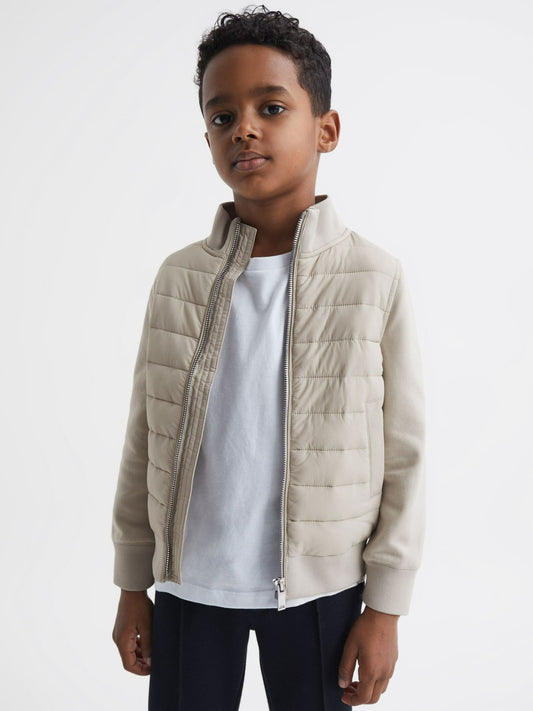 3-9 yrs Funnel Neck Quilted Hybrid Jacket in Stone | Reiss Children & Baby Exclusive