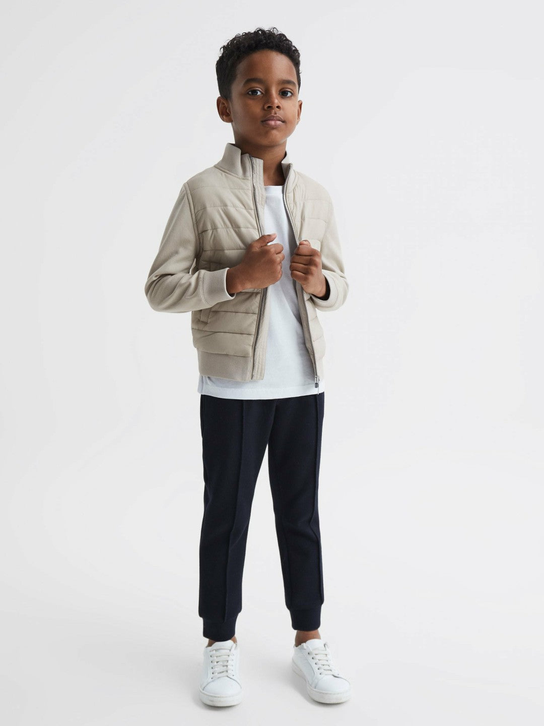3-9 yrs Funnel Neck Quilted Hybrid Jacket in Stone | Reiss Children & Baby Exclusive