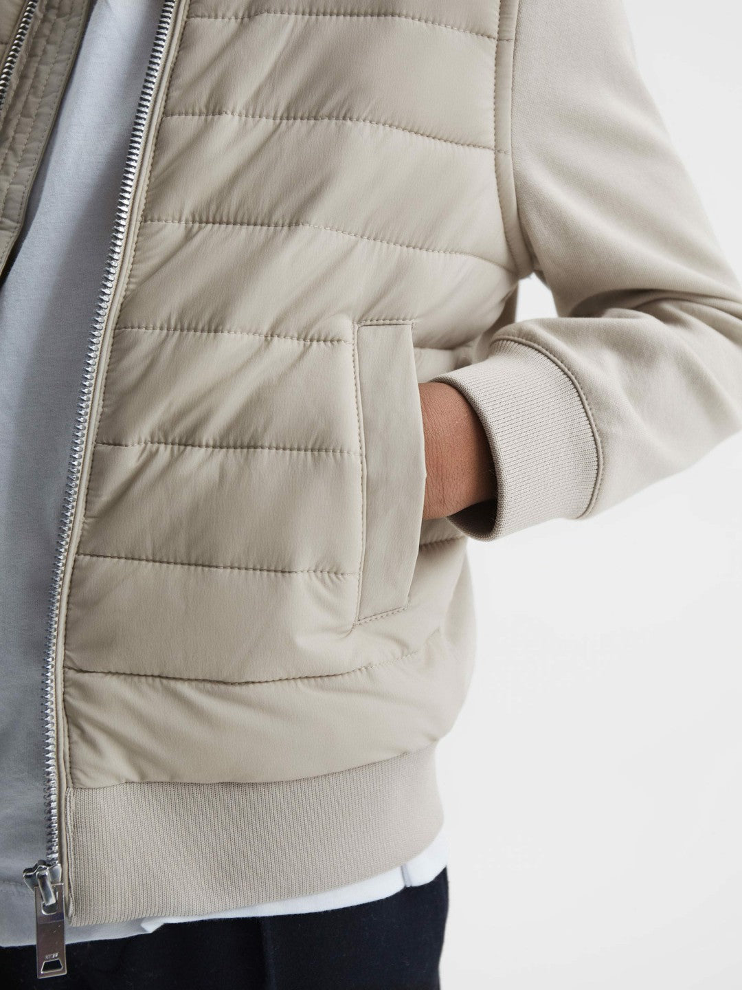 3-9 yrs Funnel Neck Quilted Hybrid Jacket in Stone | Reiss Children & Baby Exclusive