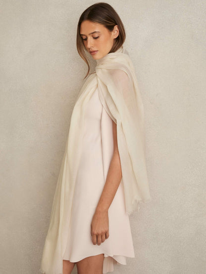 Wool-Cashmere Lightweight Scarf in Off White | Reiss Women Exclusive