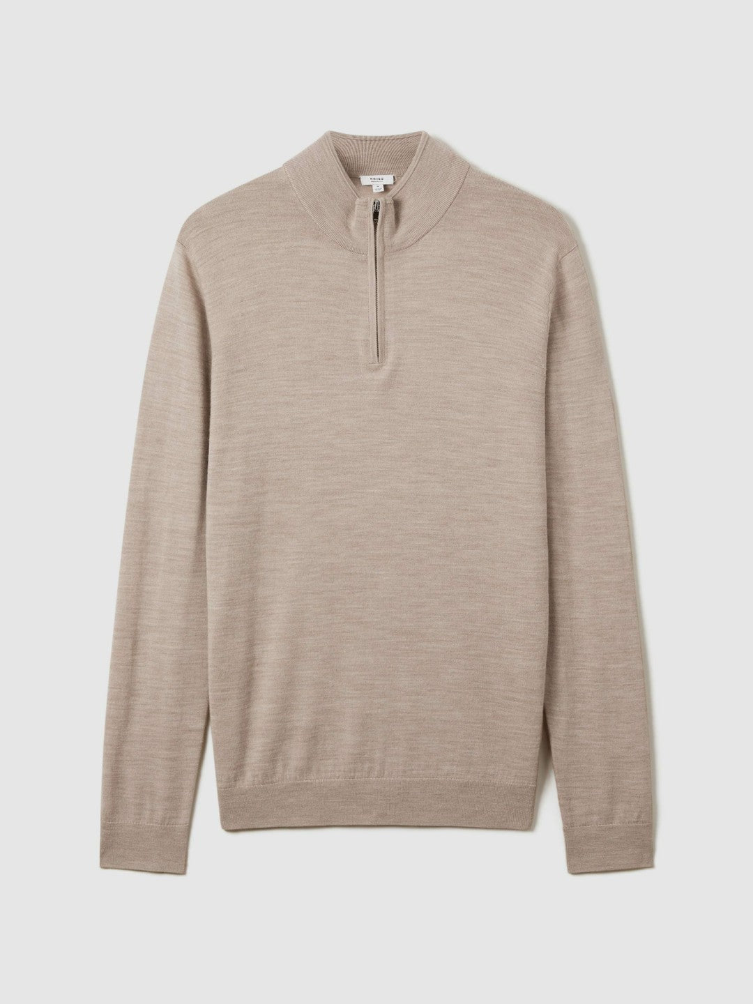 Merino Wool Half-Zip Jumper in Wheat Melange | Reiss Men Exclusive