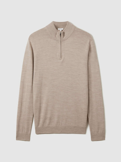 Merino Wool Half-Zip Jumper in Wheat Melange | Reiss Men Exclusive