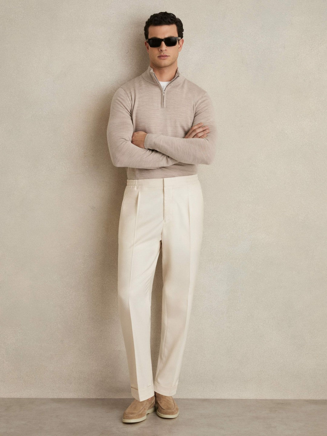 Merino Wool Half-Zip Jumper in Wheat Melange | Reiss Men Exclusive