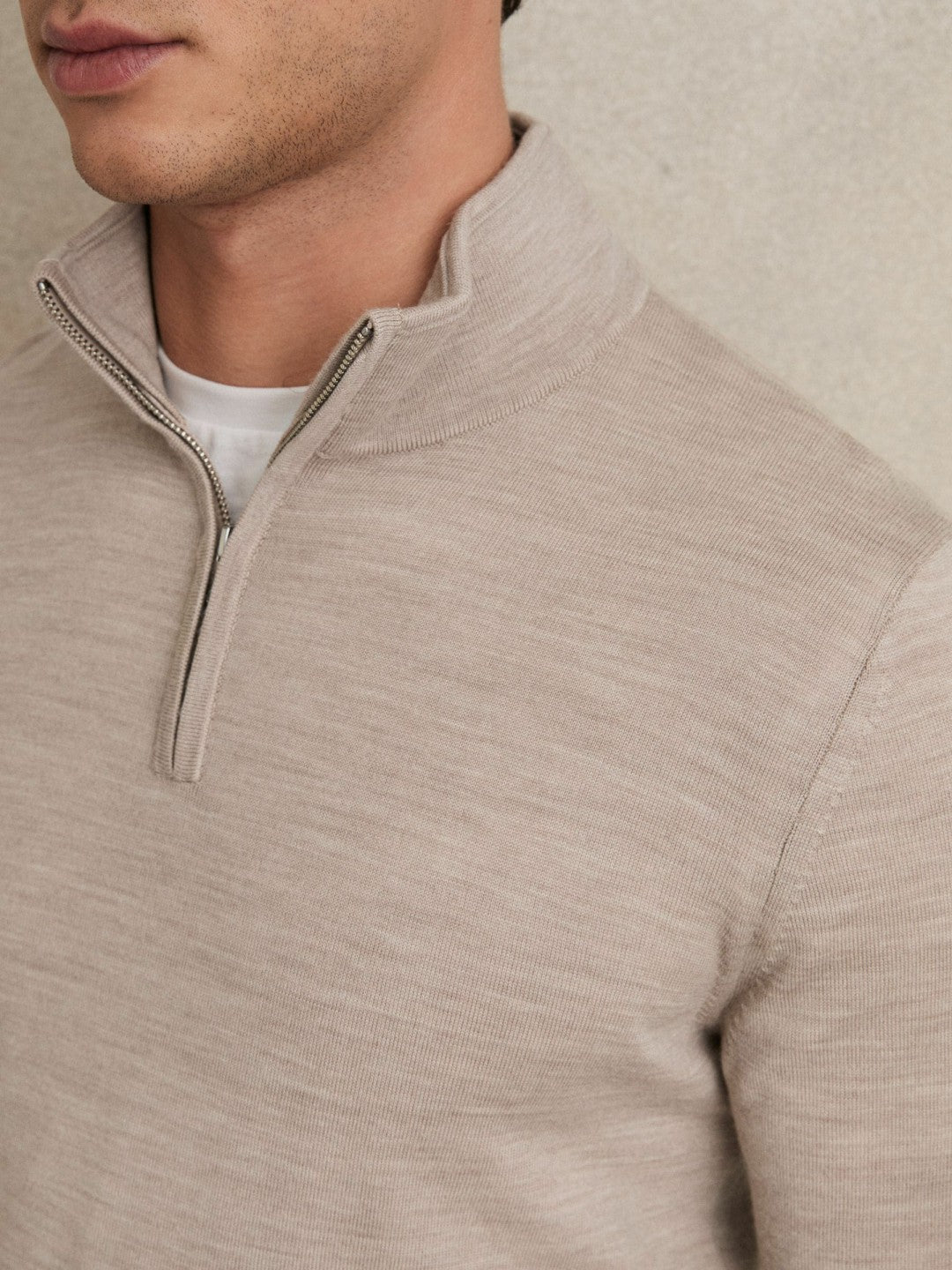 Merino Wool Half-Zip Jumper in Wheat Melange | Reiss Men Exclusive