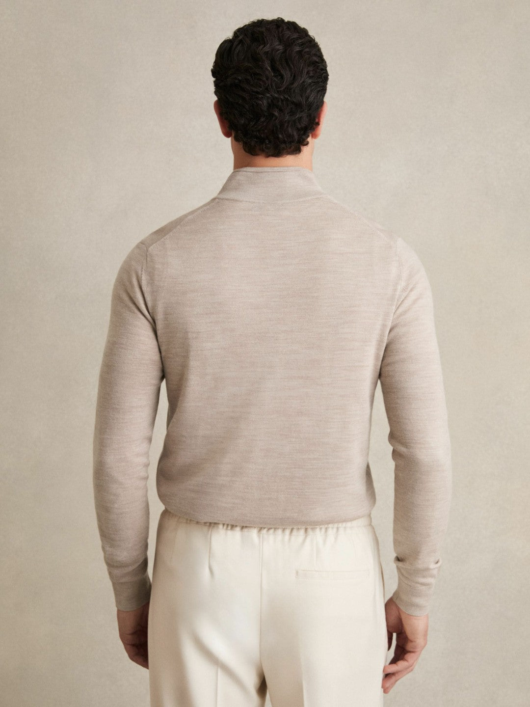 Merino Wool Half-Zip Jumper in Wheat Melange | Reiss Men Exclusive