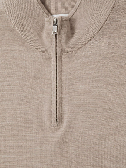 Merino Wool Half-Zip Jumper in Wheat Melange | Reiss Men Exclusive