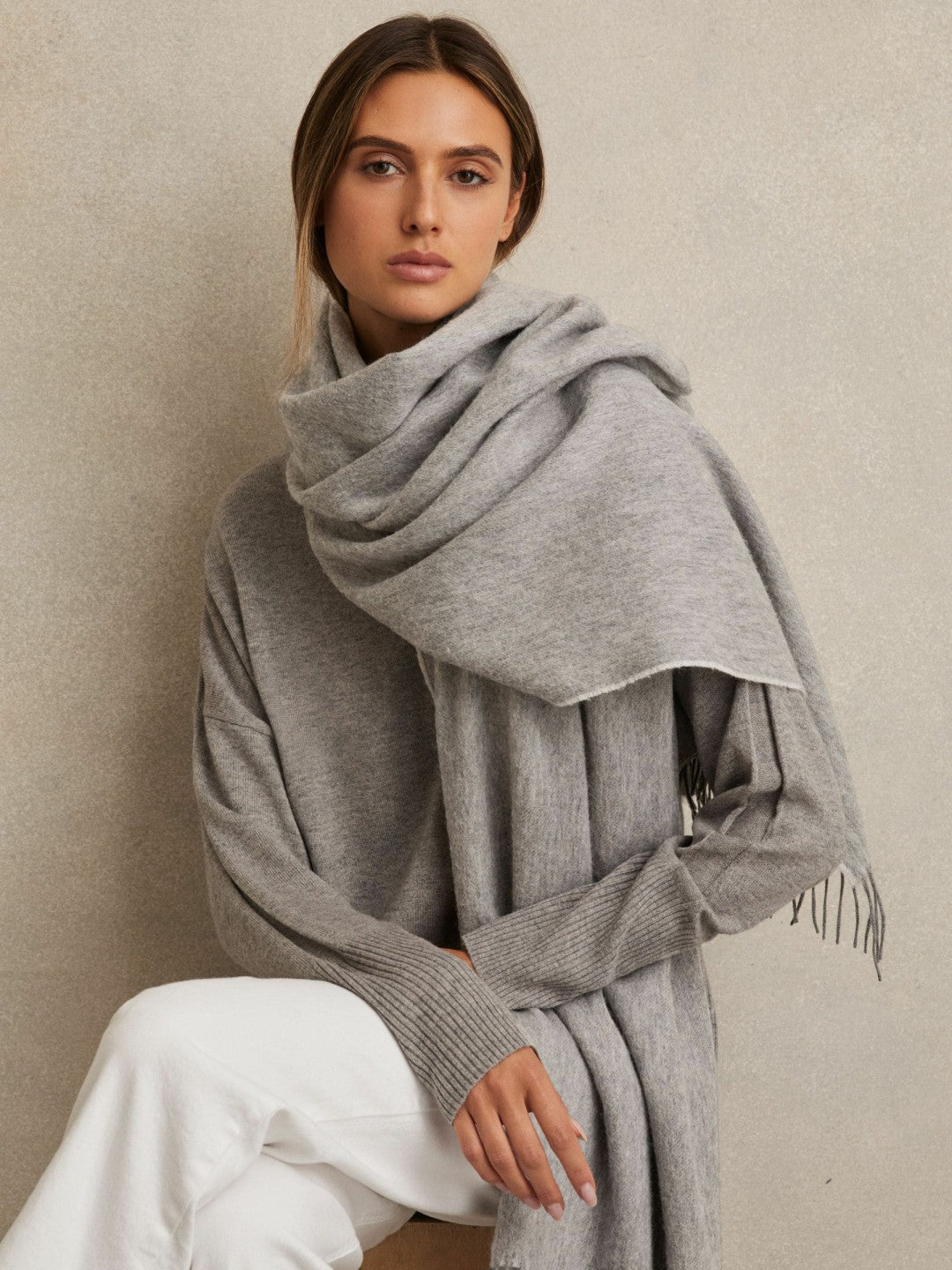 Wool-Cashmere Scarf in Soft Grey | Reiss Women Best Seller