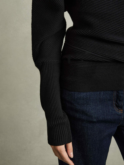 Asymmetric Draped Knitted Jumper in Black | Reiss Women Best Seller