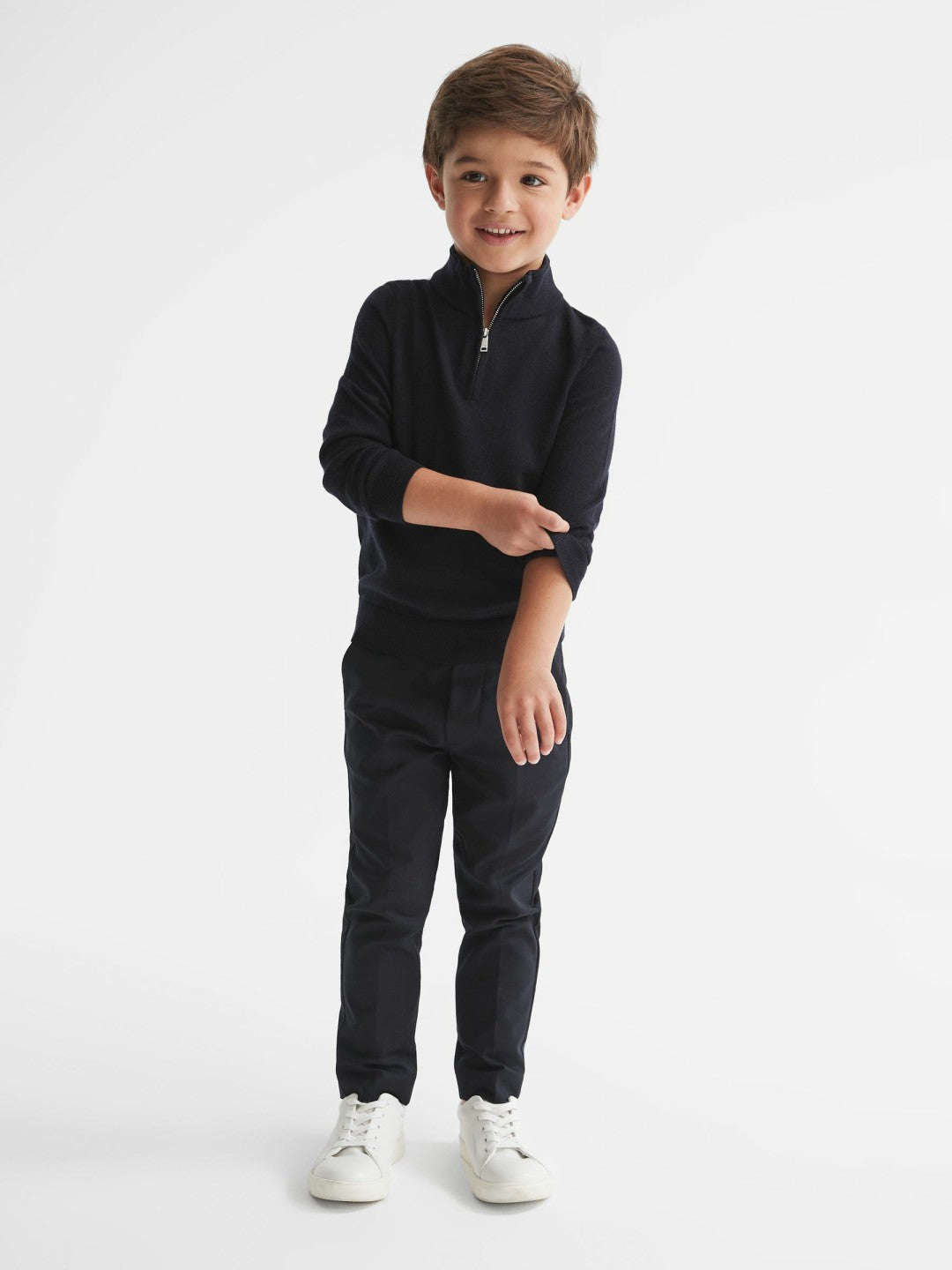 3-9 yrs Merino Wool Zip-Neck Jumper in Navy | Reiss Children & Baby New
