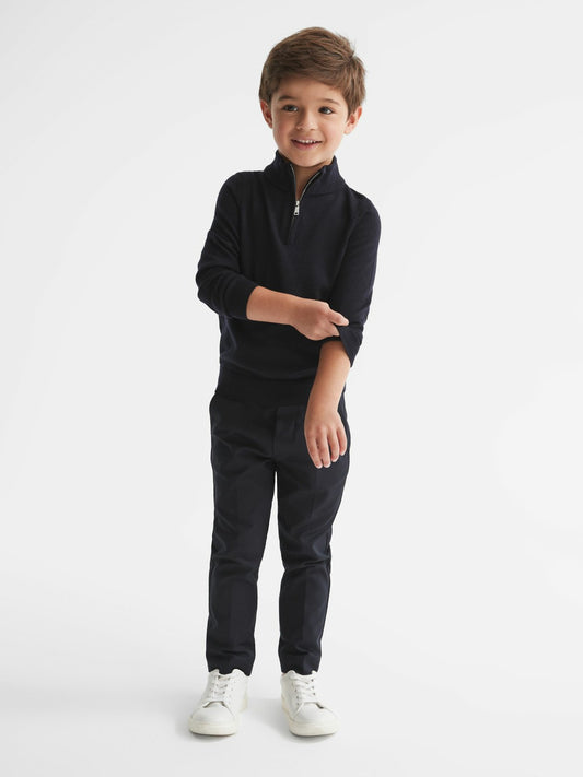 3-9 yrs Merino Wool Zip-Neck Jumper in Navy | Reiss Children & Baby New