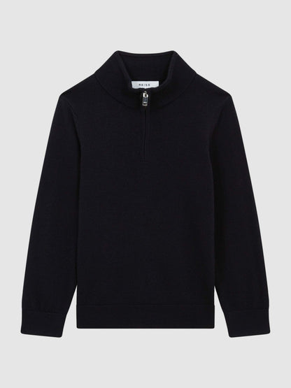 3-9 yrs Merino Wool Zip-Neck Jumper in Navy | Reiss Children & Baby New