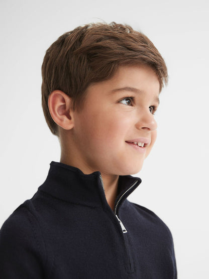 3-9 yrs Merino Wool Zip-Neck Jumper in Navy | Reiss Children & Baby New