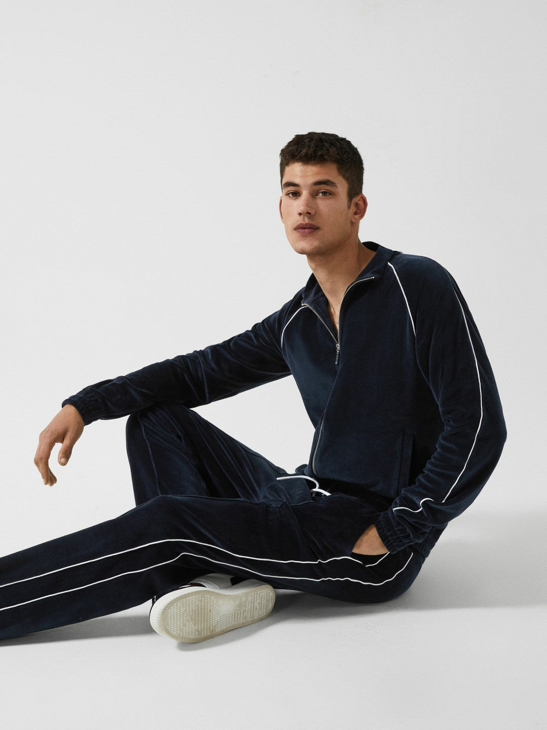 Velour Jogger With Piping in Navy | Reiss Men Signature