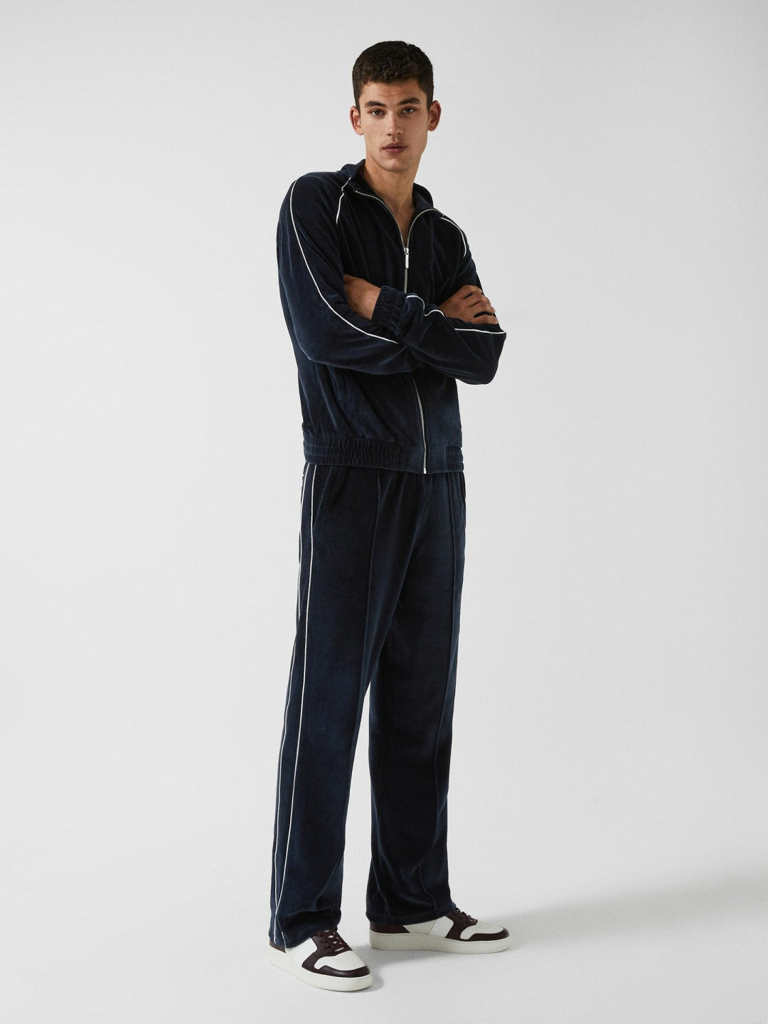 Velour Jogger With Piping in Navy | Reiss Men Signature