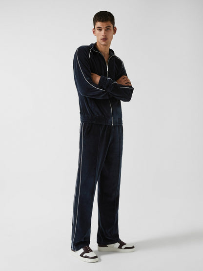 Velour Jogger With Piping in Navy | Reiss Men Signature