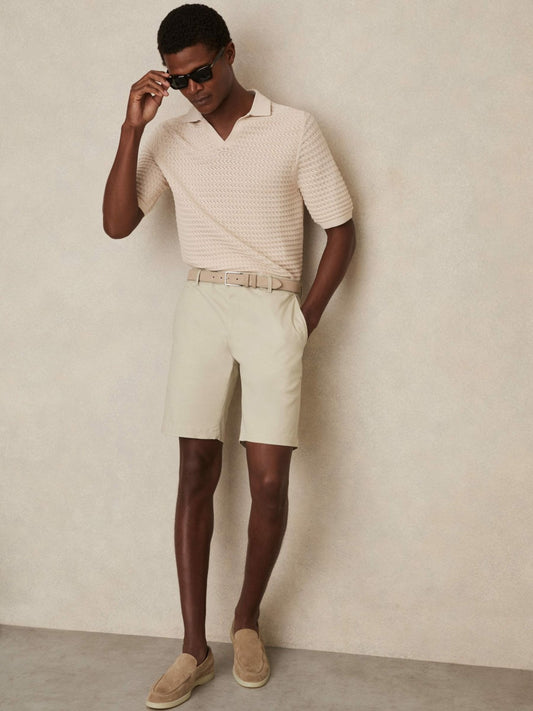 Cotton Chino Shorts With Stretch in Stone | Reiss Men Featured