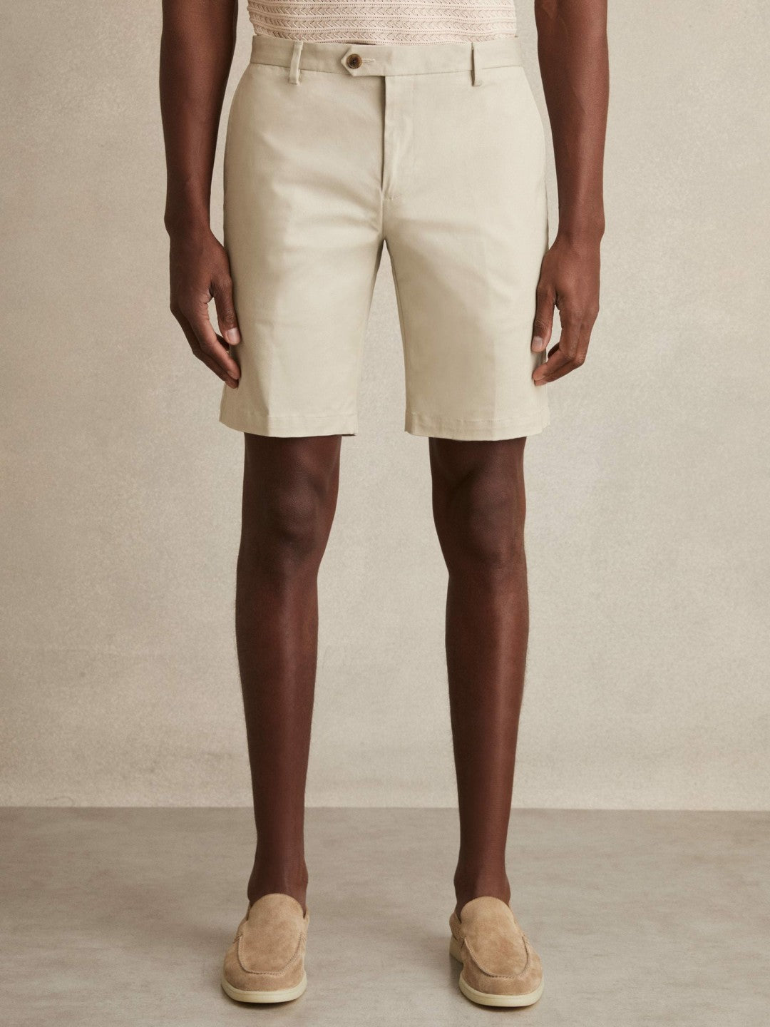 Cotton Chino Shorts With Stretch in Stone | Reiss Men Featured