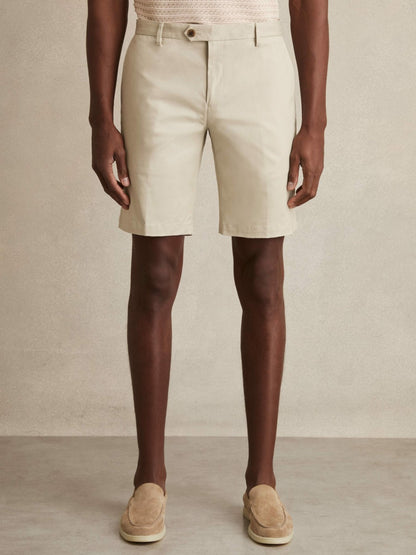 Cotton Chino Shorts With Stretch in Stone | Reiss Men Featured