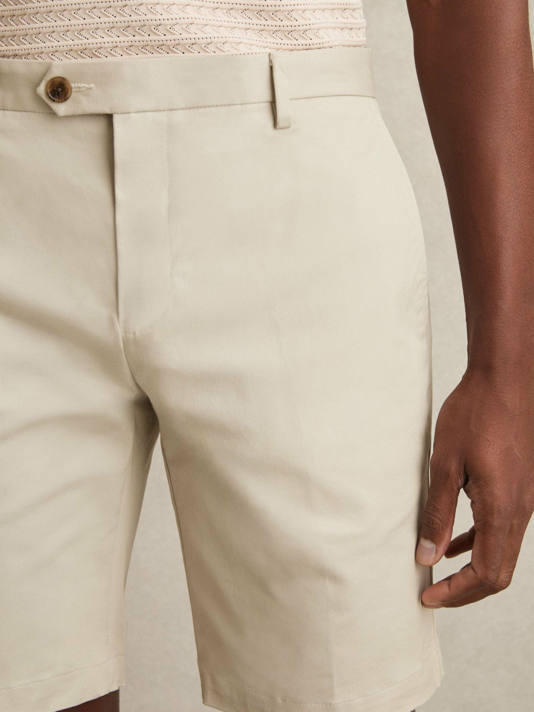 Cotton Chino Shorts With Stretch in Stone | Reiss Men Featured