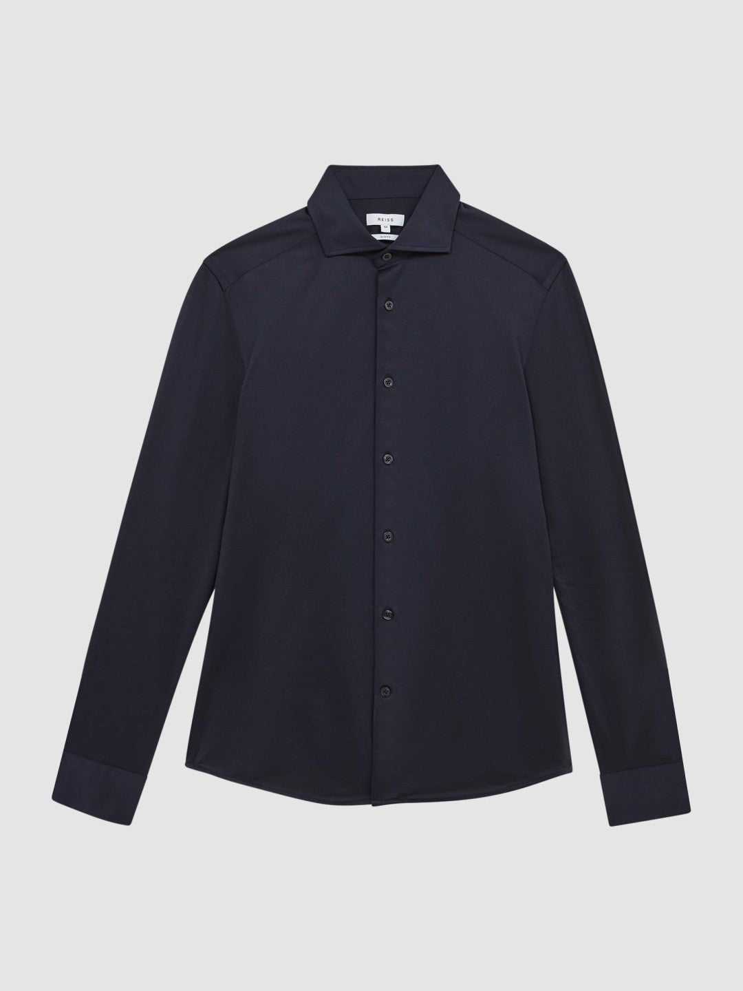 Cotton-Blend Jersey Cutaway-Collar Shirt in Navy | Reiss Men New