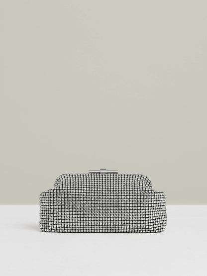 Embellished Clutch Bag in Silver | Reiss Women Exclusive