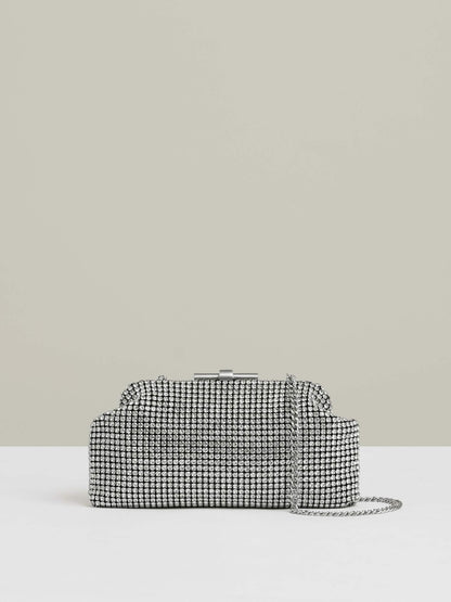 Embellished Clutch Bag in Silver | Reiss Women Exclusive