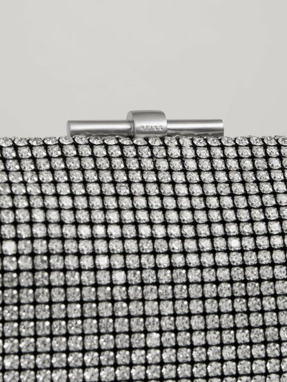 Embellished Clutch Bag in Silver | Reiss Women Exclusive