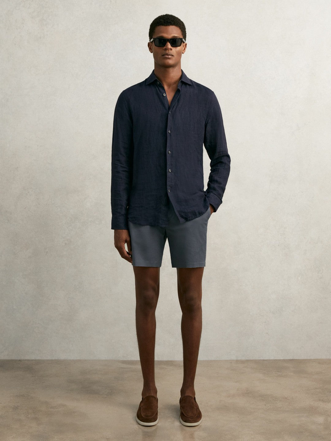 Short Length Casual Chino Shorts in Airforce Blue | Reiss Men Featured