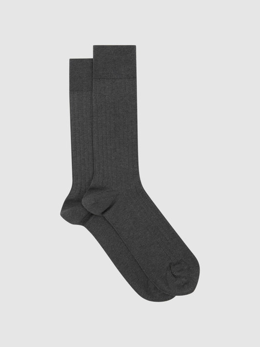 Ribbed Socks in Charcoal | Reiss Men Trending