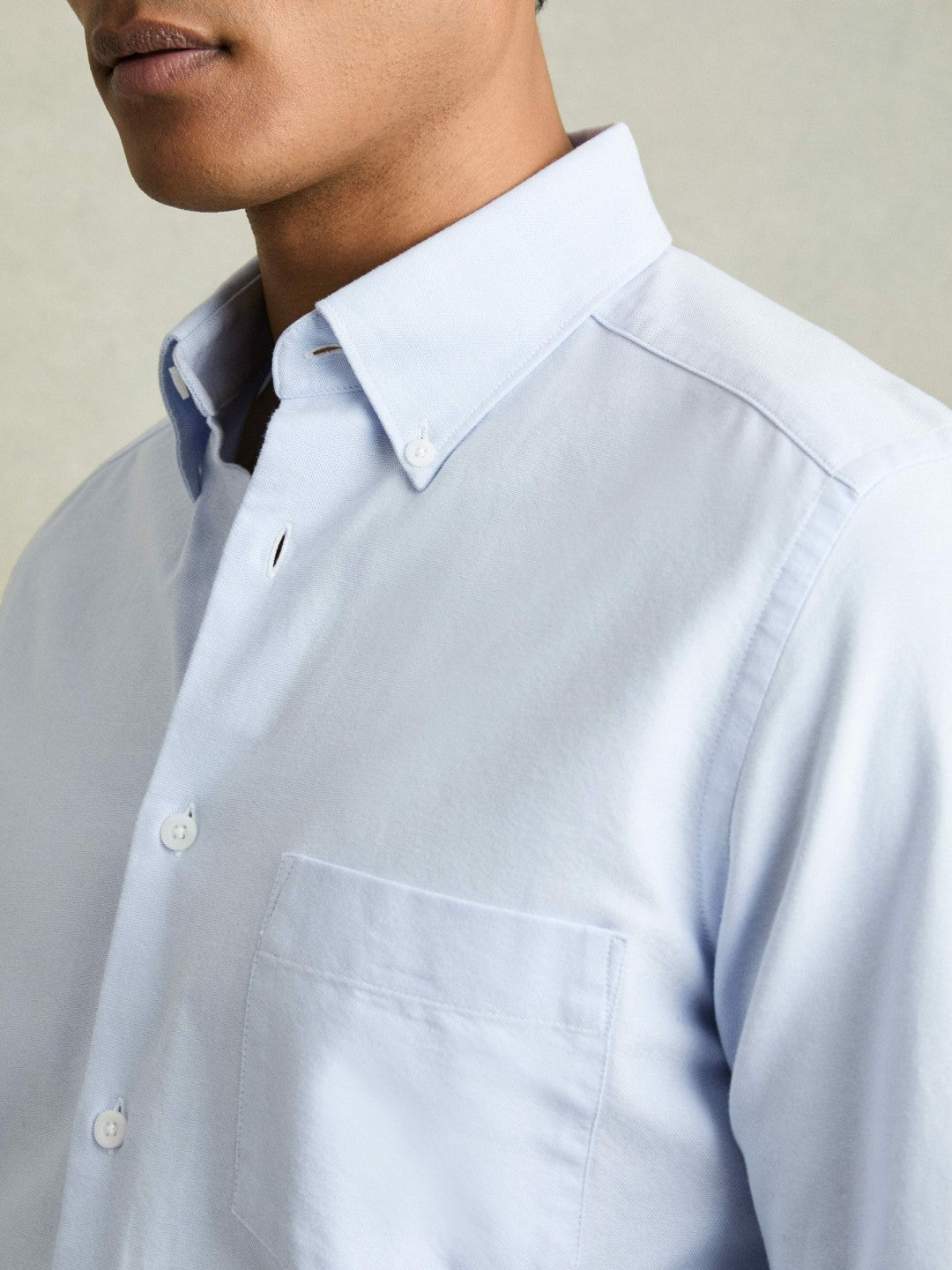 Slim-Fit Button-Down Collar Cotton Oxford Shirt in Soft Blue | Reiss Men Premium