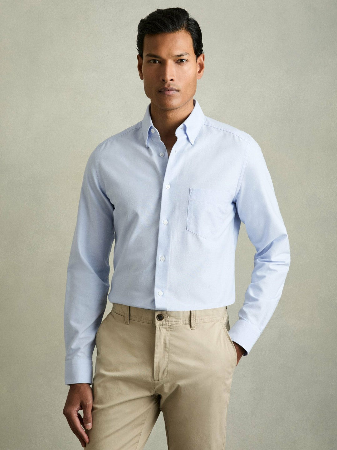 Slim-Fit Button-Down Collar Cotton Oxford Shirt in Soft Blue | Reiss Men Premium