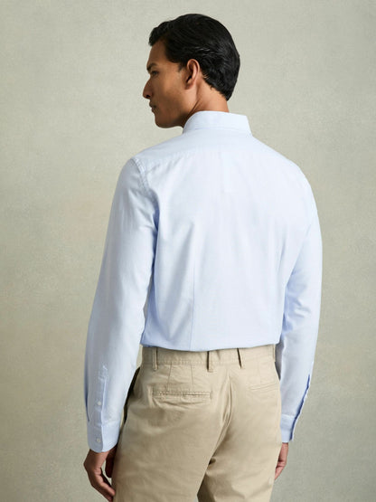 Slim-Fit Button-Down Collar Cotton Oxford Shirt in Soft Blue | Reiss Men Premium