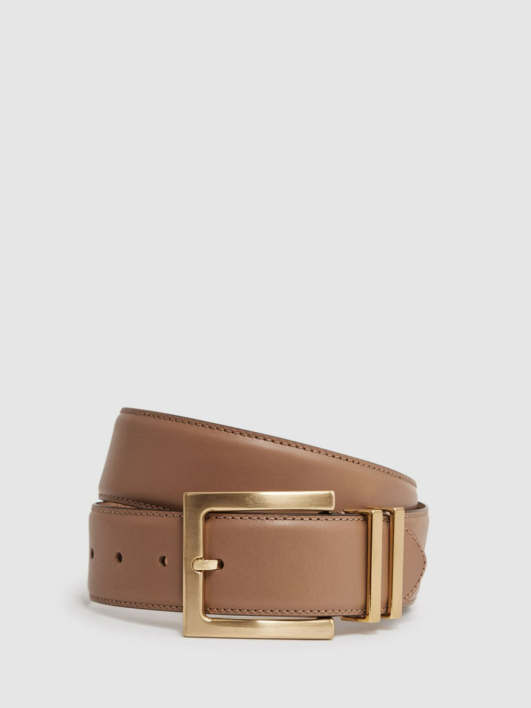 Leather Square Buckle Belt in Camel/Taupe | Reiss Women Popular