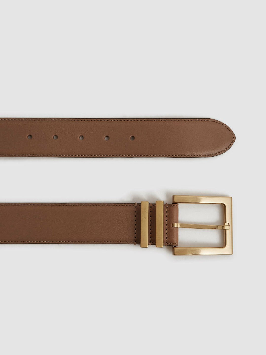 Leather Square Buckle Belt in Camel/Taupe | Reiss Women Popular