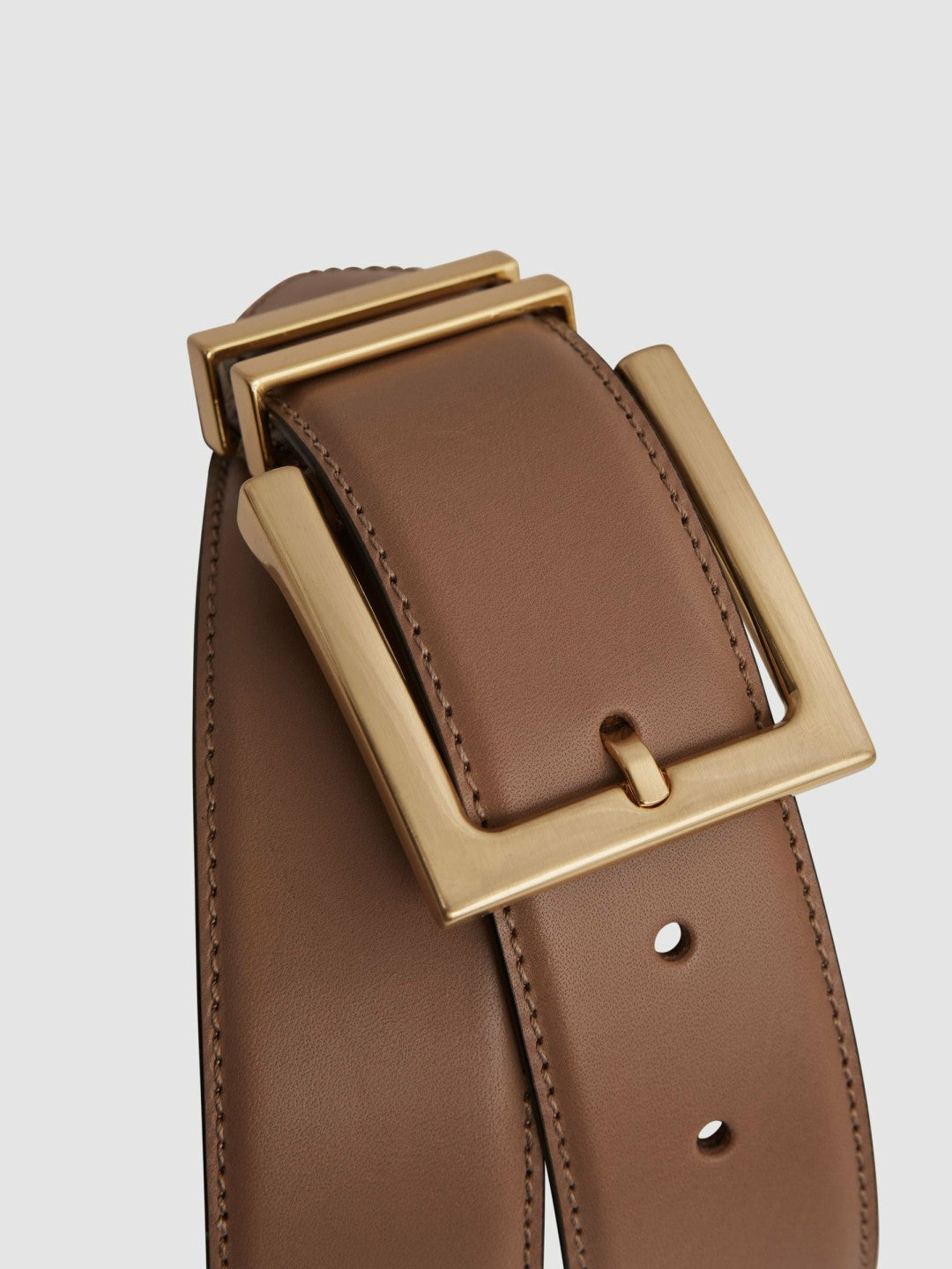Leather Square Buckle Belt in Camel/Taupe | Reiss Women Popular