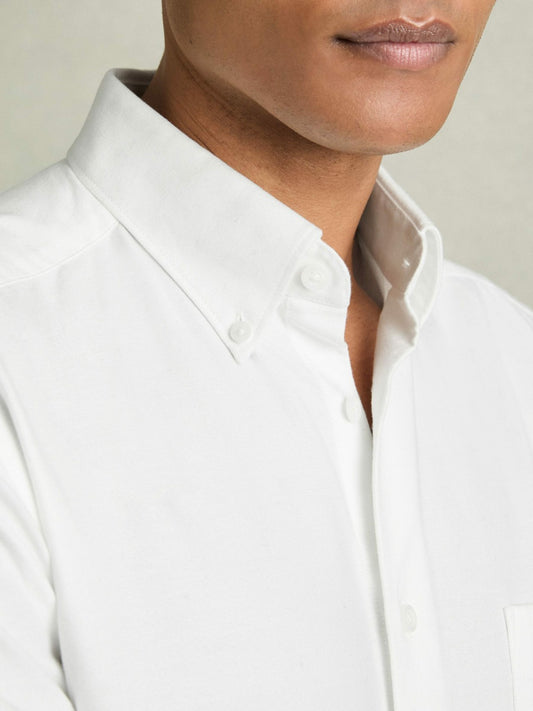Slim-Fit Button-Down Collar Cotton Oxford Shirt in White | Reiss Men New