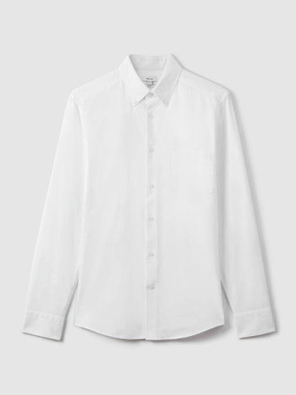 Slim-Fit Button-Down Collar Cotton Oxford Shirt in White | Reiss Men New