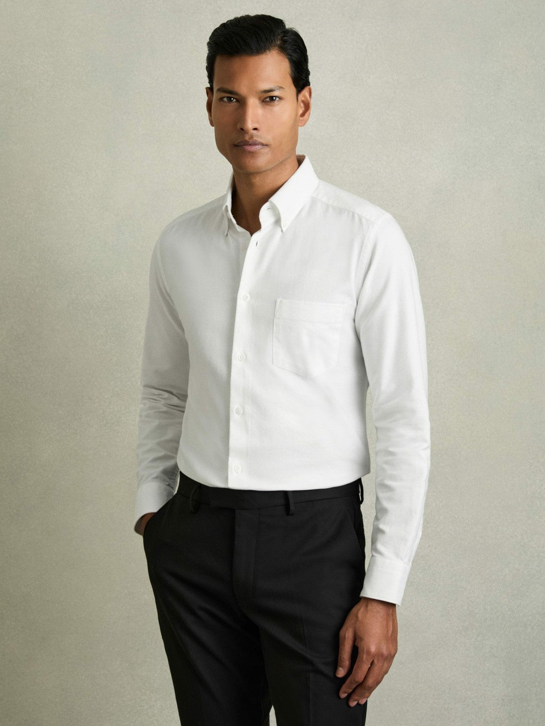Slim-Fit Button-Down Collar Cotton Oxford Shirt in White | Reiss Men New